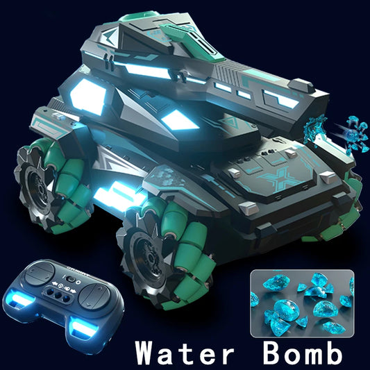 Mini 2.4G Armored Remote Control Tank Model Shooting Water Bomb 360°Rotating Drift RC Stunt Car Boys Toys for Kids Children Gift